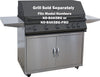 Stainless steel grill with text indicating grill sold separately for specific model numbers.