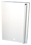 Clear glass shower enclosure with a silver handle on a white background