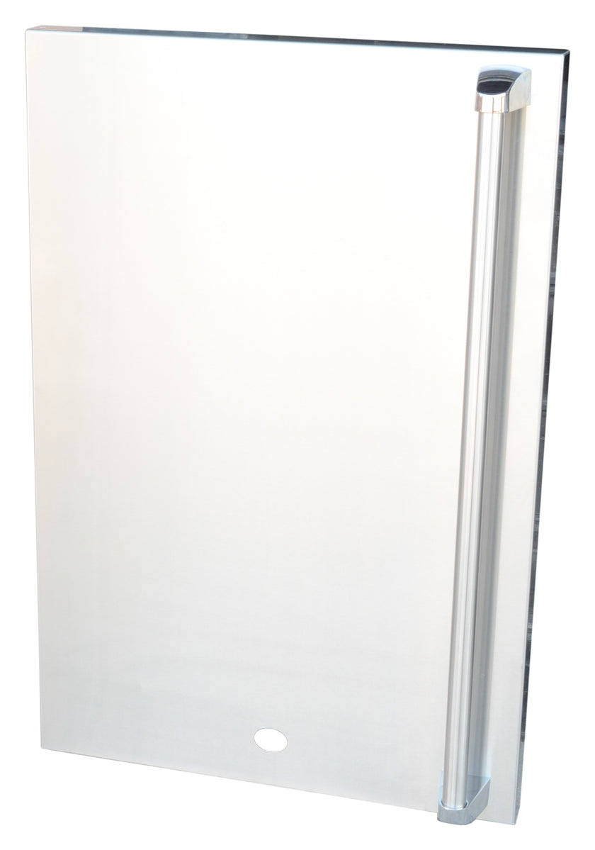 Clear glass shower enclosure with a silver handle on a white background