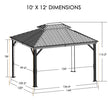 Dimensions of a 10' x 12' gazebo with labeled measurements.