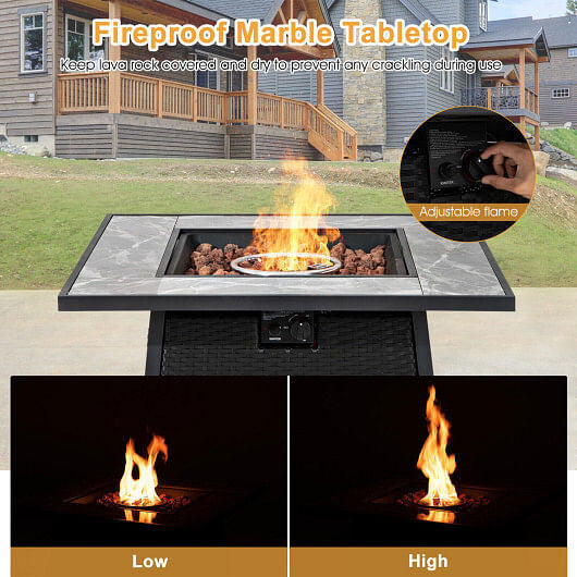 35 Inch Propane Gas Fire Pit Table Wicker Rattan with Lava Rocks PVC Cover-Black-1