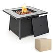 35 Inch Propane Gas Fire Pit Table Wicker Rattan with Lava Rocks PVC Cover-Black-4