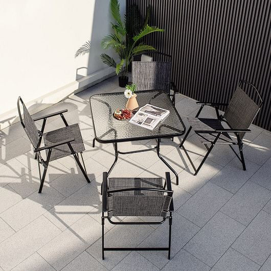 34 Inch Outdoor Dining Table Square Tempered Glass Table with 1.5 Inch Umbrella Hole-Black-1