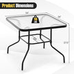 34 Inch Outdoor Dining Table Square Tempered Glass Table with 1.5 Inch Umbrella Hole-Black-2