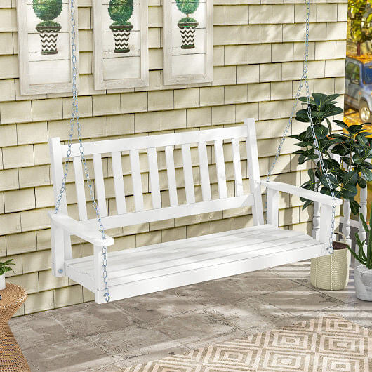 3-Person Wooden Outdoor Porch Swing with 800 lbs Weight Capacity-Brown-6