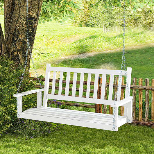 3-Person Wooden Outdoor Porch Swing with 800 lbs Weight Capacity-Brown-8