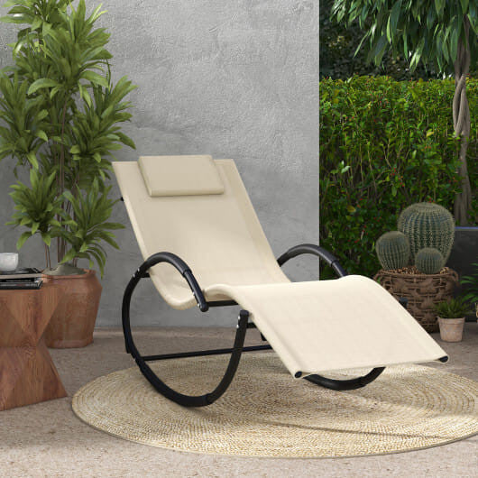 Outdoor Rocking Lounge Chair with Removable Headrest-Beige-0