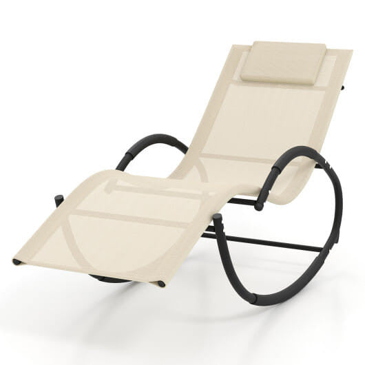 Outdoor Rocking Lounge Chair with Removable Headrest-Beige-2