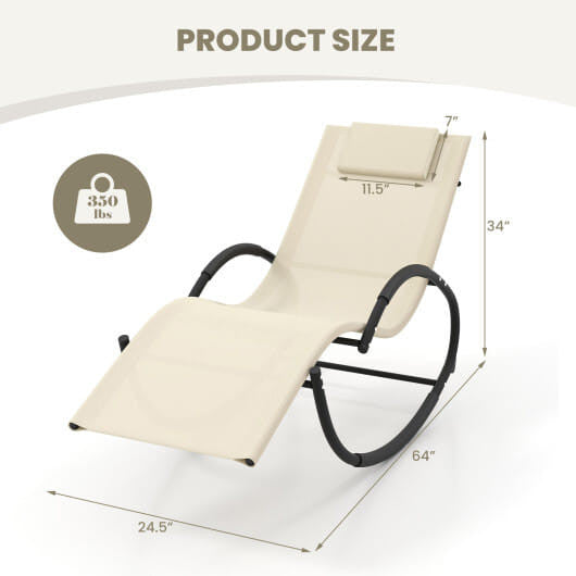 Outdoor Rocking Lounge Chair with Removable Headrest-Beige-3