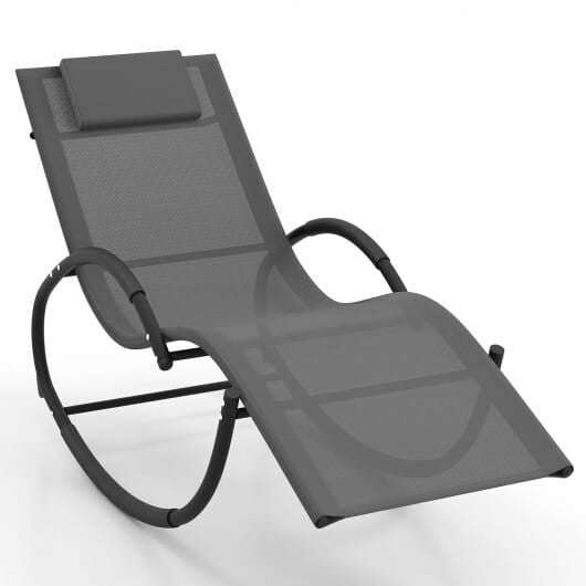 Outdoor Rocking Lounge Chair with Removable Headrest-Beige-4