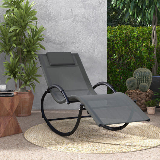 Outdoor Rocking Lounge Chair with Removable Headrest-Beige-5