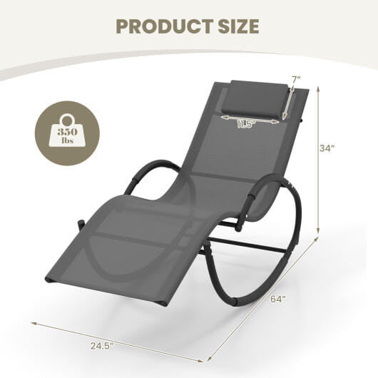 Outdoor Rocking Lounge Chair with Removable Headrest-Beige-6