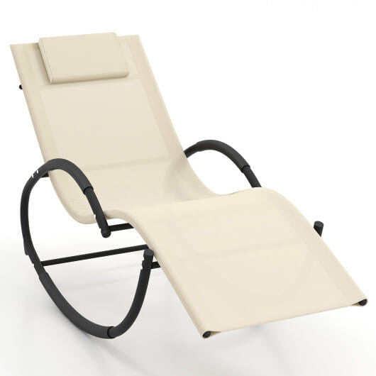 Outdoor Rocking Lounge Chair with Removable Headrest-Beige-7