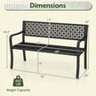 50 Inch Garden Bench with Patterned Backrest and Curved Armrests for 2-3 Person-Black-3