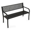 50 Inch Garden Bench with Patterned Backrest and Curved Armrests for 2-3 Person-Black-4