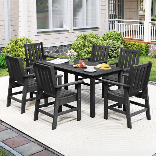 7 Pieces Patio Dining Set Outdoor HDPE Weather Resistant Table and Chairs Set-Black-0