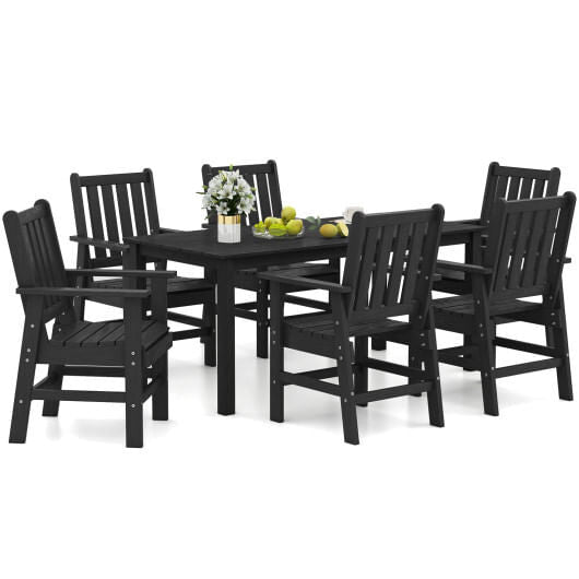 7 Pieces Patio Dining Set Outdoor HDPE Weather Resistant Table and Chairs Set-Black-2