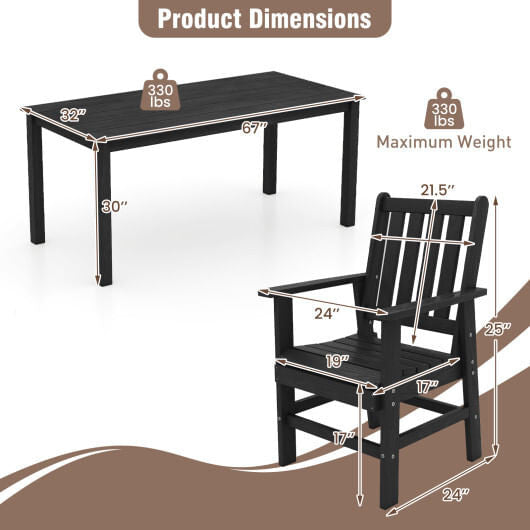7 Pieces Patio Dining Set Outdoor HDPE Weather Resistant Table and Chairs Set-Black-3