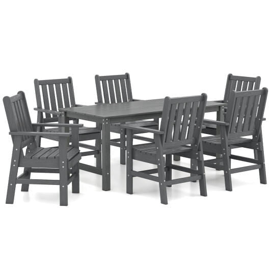 7 Pieces Patio Dining Set Outdoor HDPE Weather Resistant Table and Chairs Set-Black-4