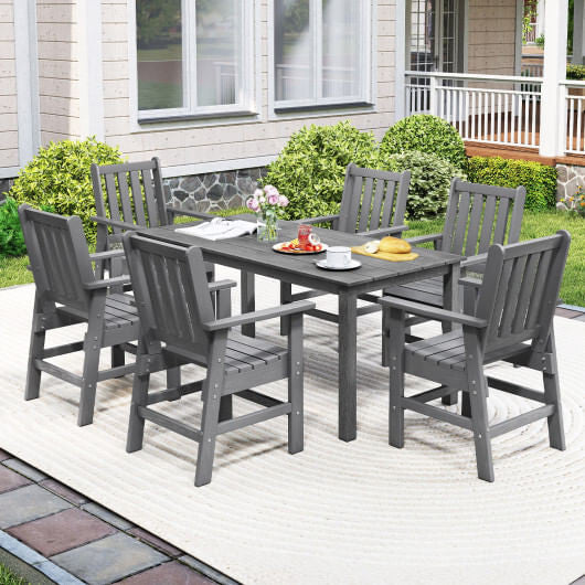 7 Pieces Patio Dining Set Outdoor HDPE Weather Resistant Table and Chairs Set-Black-5
