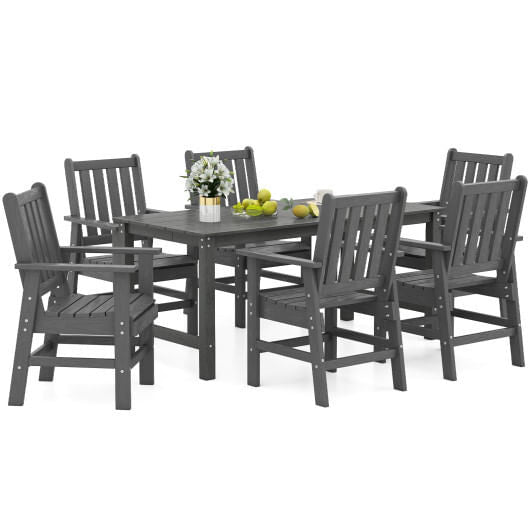 7 Pieces Patio Dining Set Outdoor HDPE Weather Resistant Table and Chairs Set-Black-7