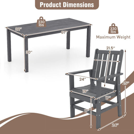7 Pieces Patio Dining Set Outdoor HDPE Weather Resistant Table and Chairs Set-Black-8