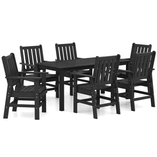 7 Pieces Patio Dining Set Outdoor HDPE Weather Resistant Table and Chairs Set-Black-9