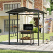 Outdoor gazebo with grill and firewood on a patio