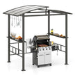 Outdoor grill station with canopy and shelves on a white background