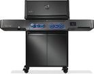 Black gas grill with digital controls on a white background