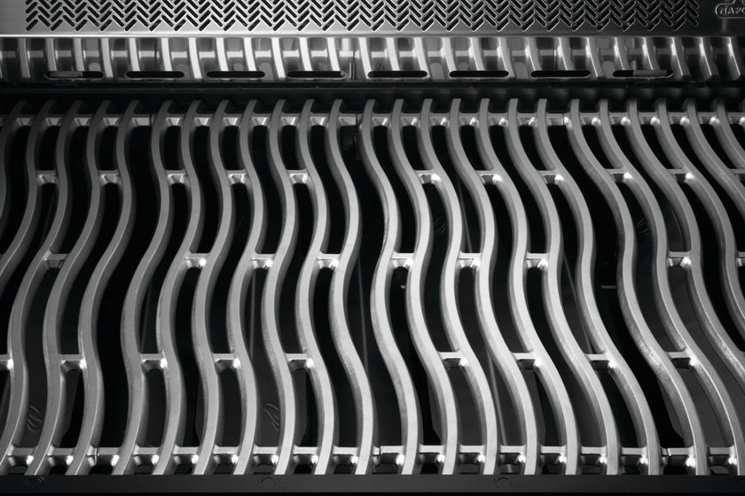 Close-up of a metallic grid with wavy pattern