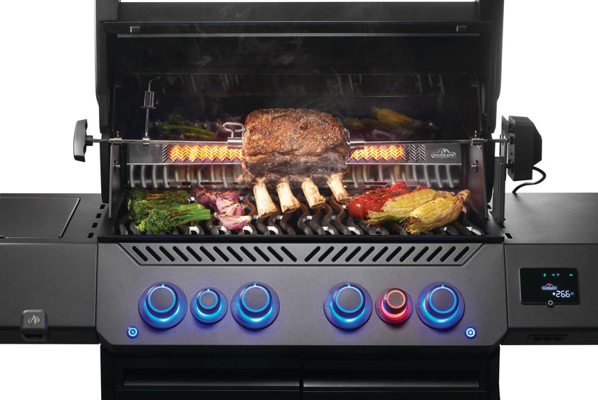 Grill with food being cooked on a white background