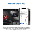 Smart grill with smartphone app interface showing temperature control