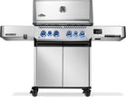 Stainless steel gas grill with multiple burners on a white background