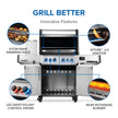 Innovative features of a grill with labeled components on a white background