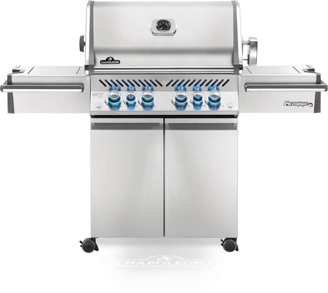Stainless steel Napoleon grill on a white background