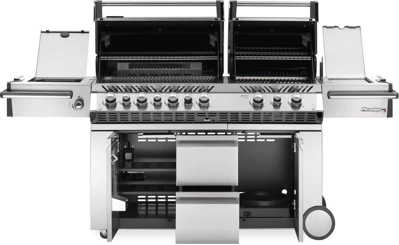 Large outdoor grill with multiple burners on a white background