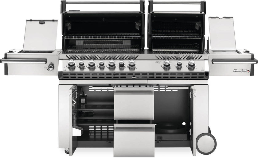 Large outdoor grill with multiple burners on a white background