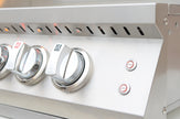 Stainless steel gas grill with control knobs and igniter button