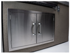 Stainless steel double door on a textured wall