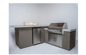 Outdoor kitchen with grill and refrigerator on a white background