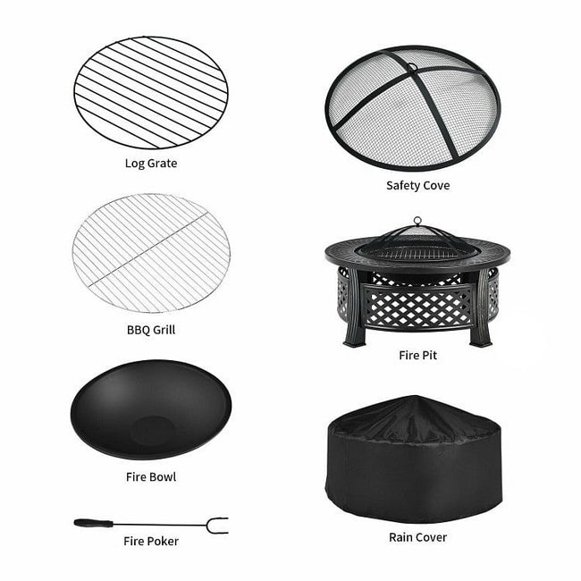 Rustic Steel Outdoor Fire Pit with BBQ Grill with Poker and Mesh Cover-1