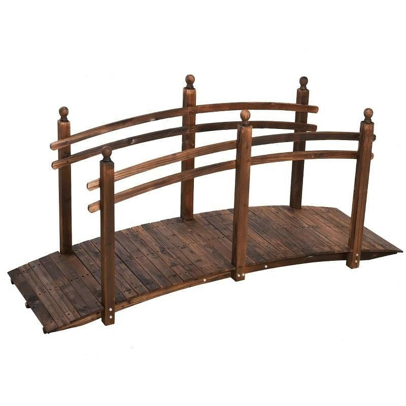 7.5 Ft Wooden Garden Bridge with Hand Rails in Carbonized Wood Finish-2