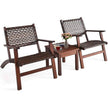 Solid Wood and Rattan 3-Piece Outdoor Patio Furniture Table Chairs Set-2