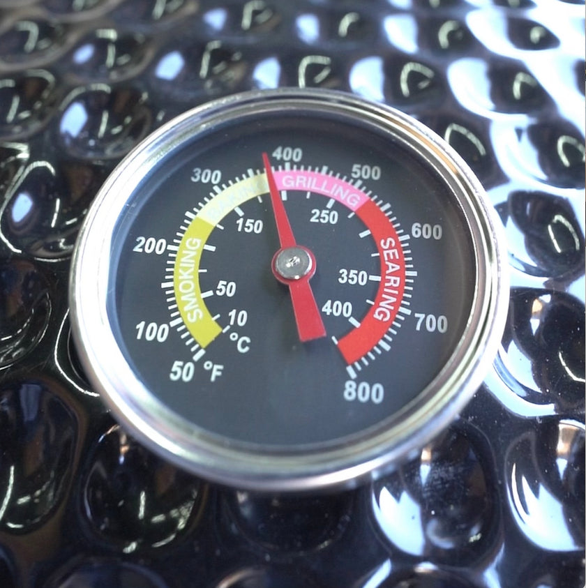 Temperature gauge on a reflective metal surface