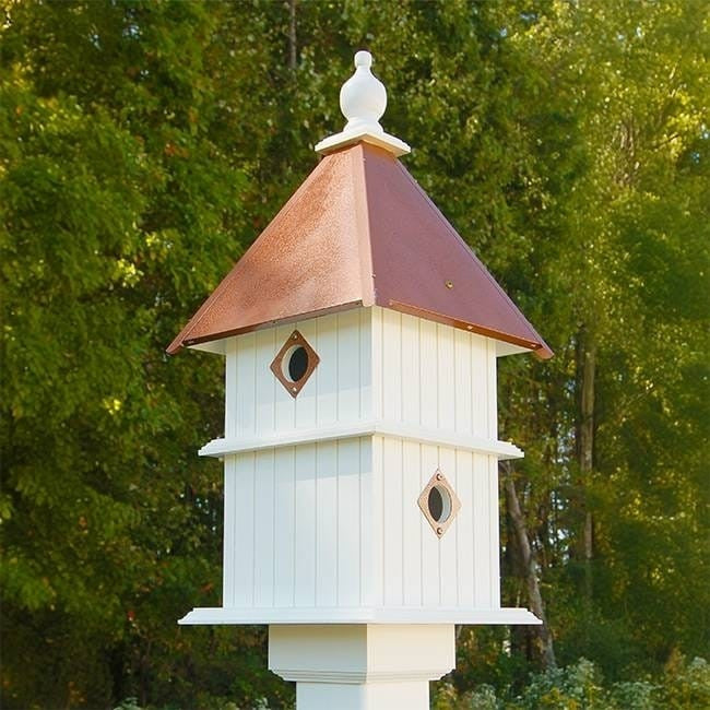 White Two Story Songbird BirdHouse with Copper Colored Roof - Made in USA-0