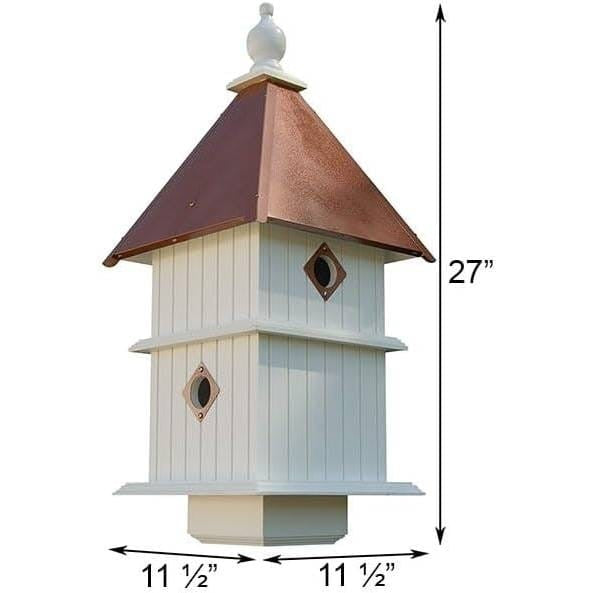 White Two Story Songbird BirdHouse with Copper Colored Roof - Made in USA-1