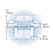 Measurement chart of a barbecue grill with dimensions labeled.