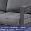 Gray cushioned outdoor furniture with text about 5-inch olefin sponge cushion features.