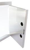 White dry erase board with a marker holder on a white background